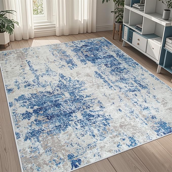 5x8 Area Rugs for Living Room Washable Bedroom Dining Room Blue Grey White | by Aelenmu