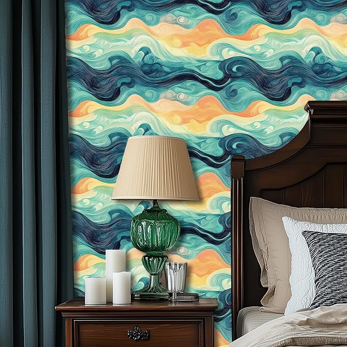 HOMETITUTE Sunset Swirl Landscape Wallpaper Peel and Stick Contact Paper Wall - Image 2