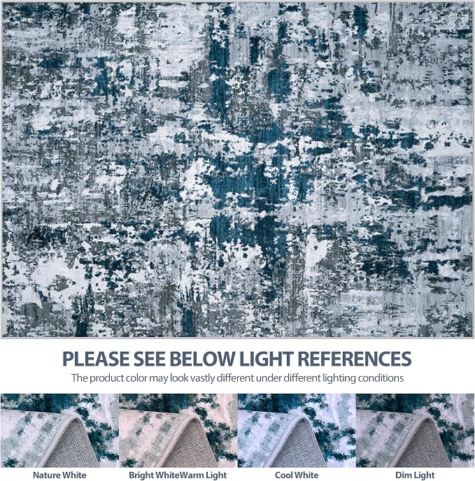 4x6 Area Rugs for Living Room Washable Bedroom Dining Room Navy Grey | Modern - Image 7