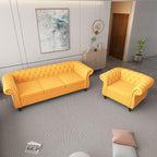 ORRD 2 Piece Living Room Set, Velvet Chesterfield Sofa Couch Chair - Image 8