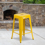 Flash Furniture Lily 4 Pack Commercial Grade 24" High Backless Yellow Metal - Image 2