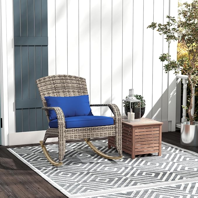 Outsunny Outdoor Wicker Adirondack Rocking Chair, Patio Rattan Rocker Chair - Image 2