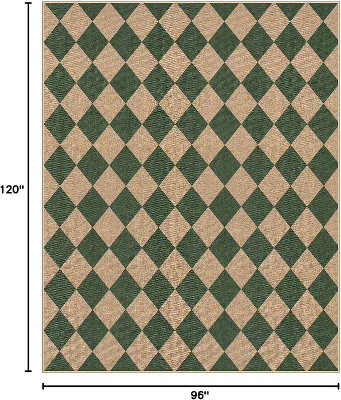 Lahome Checkered Easy Jute Living Room Rug, 8x10 Outdoor Rugs Washable | - Image 2