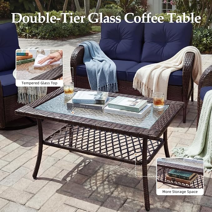 UPHA 5 Pieces Patio Furniture Sets, Wicker Outdoor Loveseat Sofa Set - Image 7