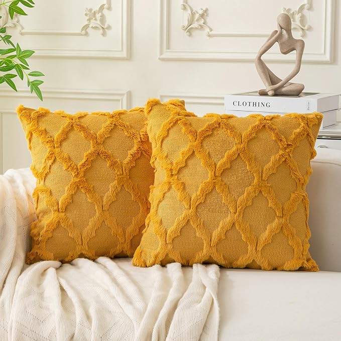 Set of 2 Soft Moroccan Throw Pillow Covers 18x18 Inch Plush Boho Decorative by Cozoomy