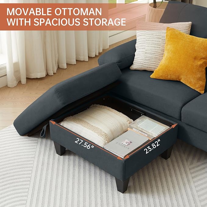 2PCS Sectional Sofa Set with Ottoman, Modern Linen 4 Seater Couch Set with Side - Image 6