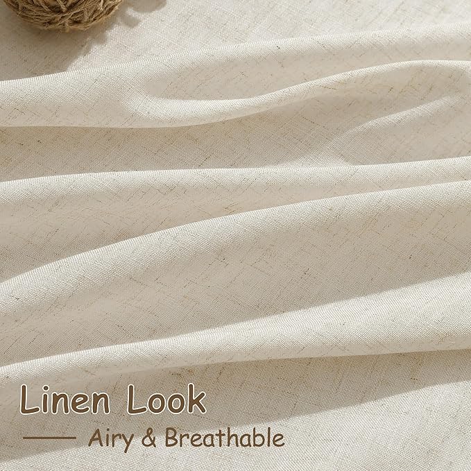 102 Inch Long Curtains for Living Room Birch Beige Linen Light Filtering Semi - Image 4