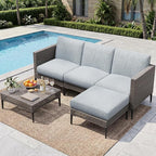 Jocoevol 5 Pieces Outdoor Patio Conversation Set – Rattan L-Shaped Corner Sofa by JOCOEVOL