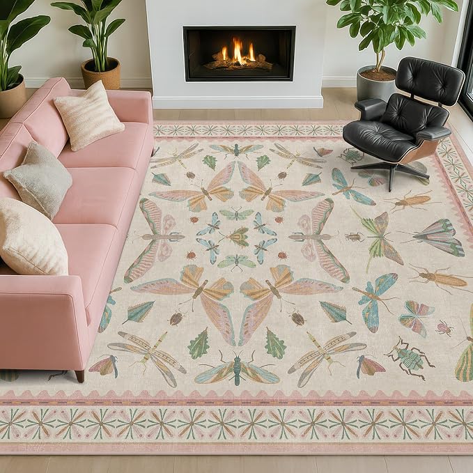 Floral Pink Rugs for Bedroom Girls 6x9 - Image 3