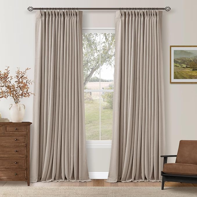 Burlywood Birch 94 Inch Long Blackout Curtains Thick Linen Pinch Pleated | 100% by Twodrapes