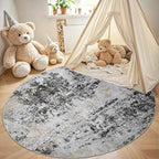 Round Rug 5ft Washable Rug for Dining Room Living Room Black Grey Gold | Modern - Image 4