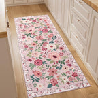 DUKINO 2x5 Runner Rug, Floral Washable Rug by DUKINO