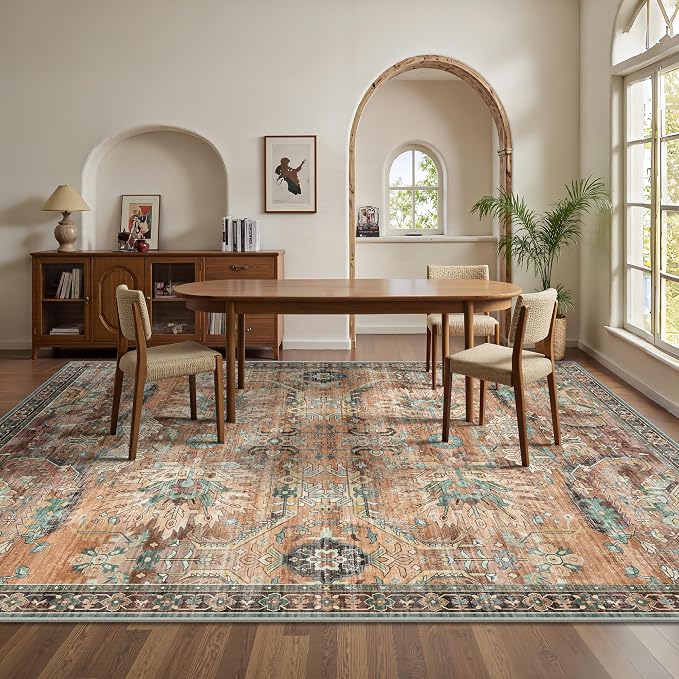 8x10 Area Rugs, Vintage Retro Soft Washable Rug, Non-Slip Low Pile Rugs - Image 4