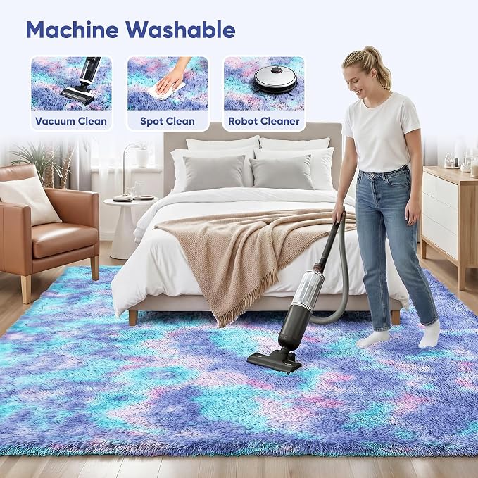 PLHXFR 8x10 Area Rugs Living Room: Fluffy Bedroom Soft Shag Rug Kid Rainbow | - Image 8