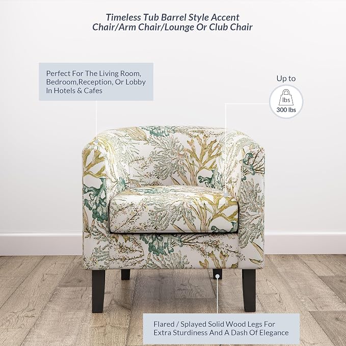 BELLEZE Living Room Chair, Linen Round Accent Barrel Chair, Club Tub Sofa Chair - Image 3