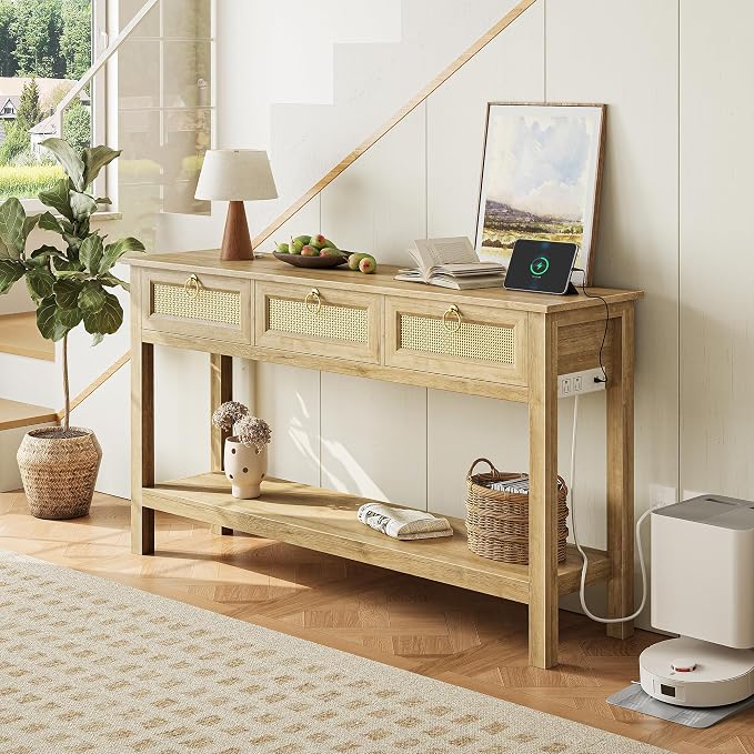 SUPERJARE Rattan Console Sofa Table - Image 8