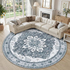 RELEANY Washable Area Rug, Round 10ft, Water Repellent, Pet Friendly, Vintage by RELEANY