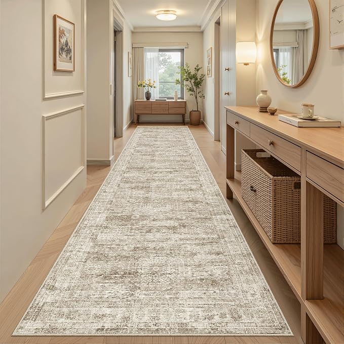 Soalmost Washable 3x12 Hallway Runner Rug Non-Slip Kitchen Entry Rugs Brown | - Image 2