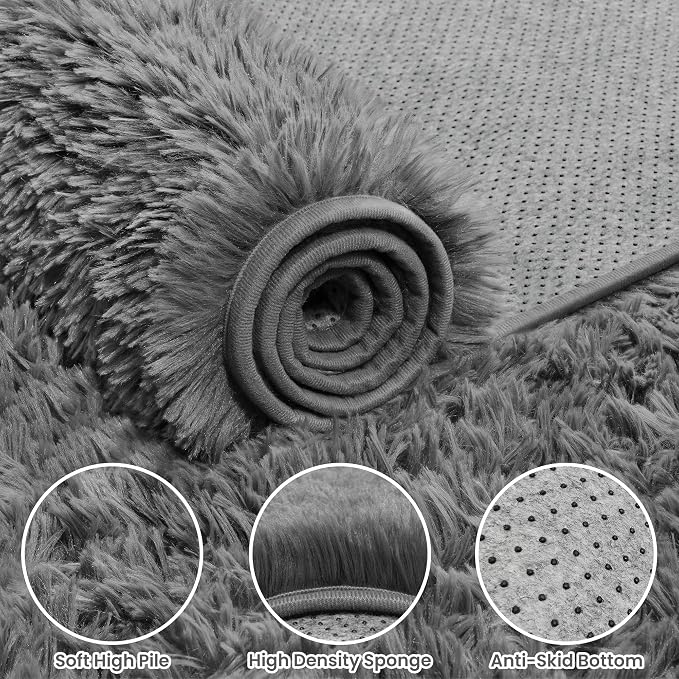 4x6 Fluffy Shag Area Rugs for Living Room Bedroom: Soft Carpet Light Gray | - Image 7