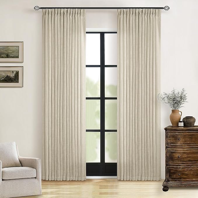 108 Inch Neutral Linen Curtains 2 Panels Set Pinch Pleated | Memory Training by Twodrapes