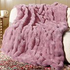 Ultra Soft Cozy Faux Fur Throw Blanket, Fuzzy Plush Thick Bubble Blanket by blunique