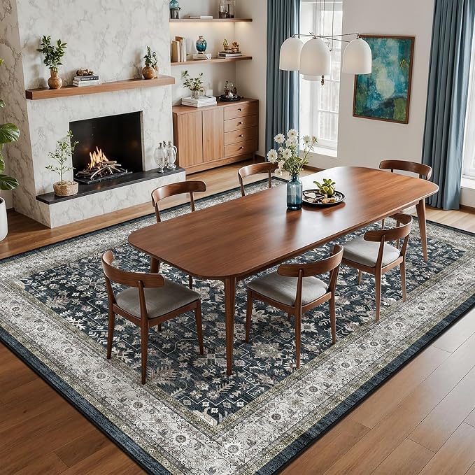 Grey Area Rug 9x12 for Living Room Bedroom | Low Pile;Machine Washable; Soft; - Image 7