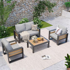 Aoxun Aluminum Patio Furniture Set, 4 Seats Luxury Metal Patio Conversation Sets by Aoxun