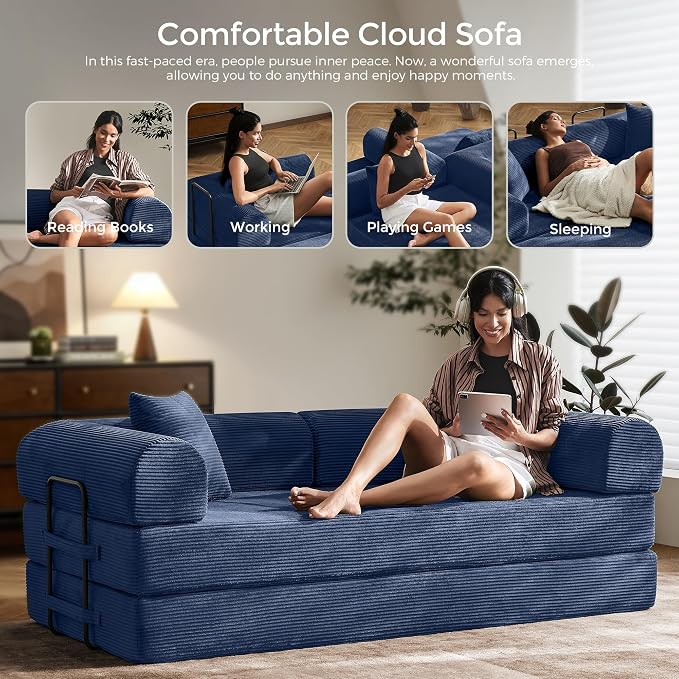 79" Convertible Sofa Bed with Fixed-Shape Frame & Removable Armrests, Modular - Image 8