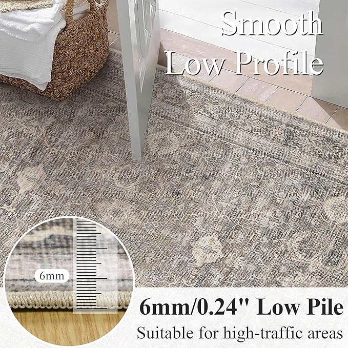 Schweek 5x7 Area Rugs for Living Room Taupe Washable Vintage Neutral Rug | - Image 4