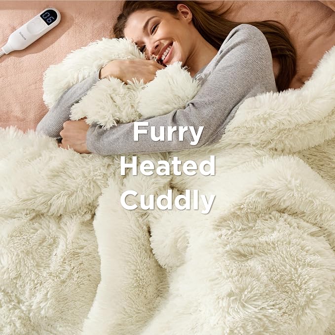 Bedsure Faux Fur Heated Blanket Twin Size, Fast Heating Fluffy Electric Blanket - Image 3
