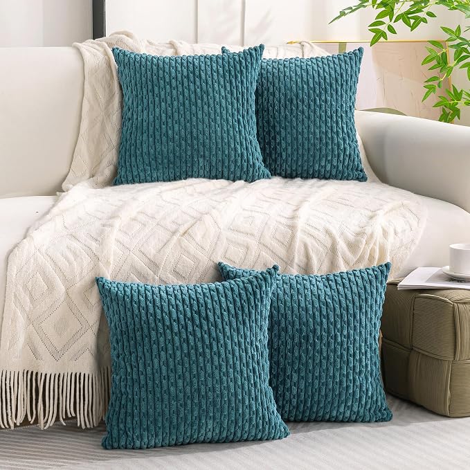 Set of 4 Teal Decorative Throw Pillow Covers 24x24 Inch Corduroy Pillow Covers - Image 8