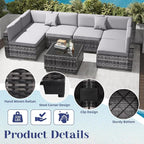 KIGOTY Patio Furniture Set, 14 Pieces Modular Outdoor Sectional Sofa, PE Rattan - Image 3