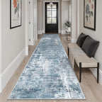 Soalmost Hallway Runner Rug 2'6" x 12' Kitchen Rugs Abstract Blue/Grey | - Image 4