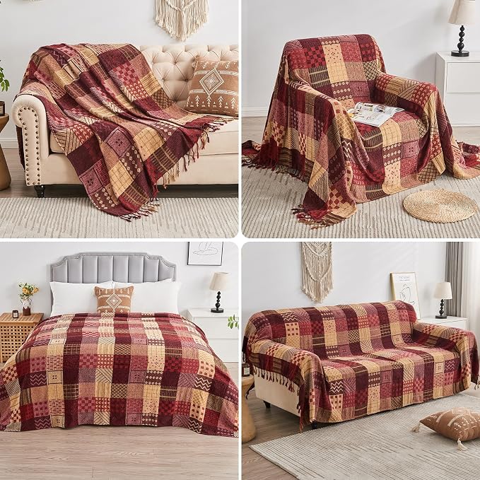 Boho Throw Blanket, Patchwork Large Blankets - Image 4