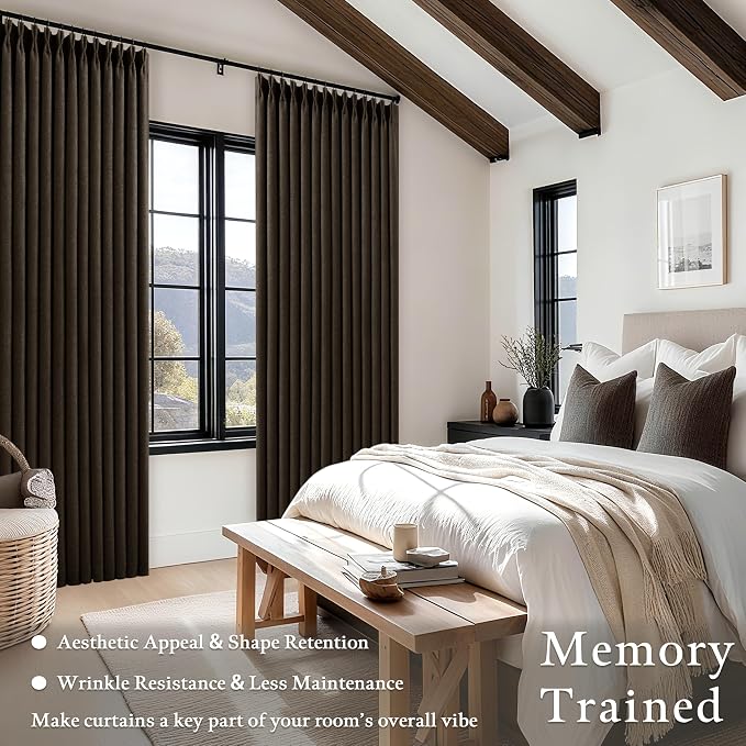 Chocolate Brown Pleated Linen Blackout Curtains 86 Inches Long | - Image 2