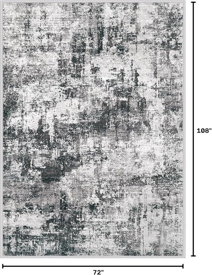 6x9 Area Rugs Washable Rug: Abstract Neutral Rugs Modern Non Slip Area Rug - Image 2