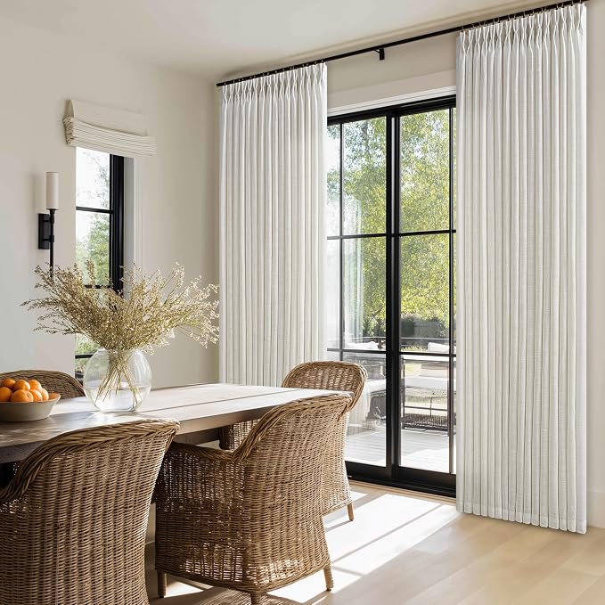 Natural Pinch Pleated Linen Blend Semi Sheer Window Curtains 90 Inches Long | - Image 8