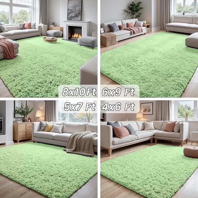6x9 Fluffy Shag Area Rugs for Living Room Bedroom: Soft Carpet Mint Green | - Image 7