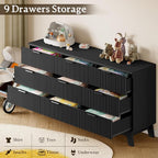 BORNOON 63" Long Dresser for Bedroom, 9-Drawer Fluted Dresser, Extra-Wide Wood - Image 6