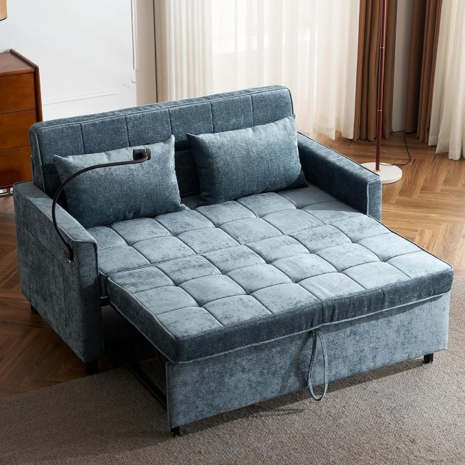 3 in 1 Convertible Sleeper Sofa Bed, 56.9" Small Pull Out Couch Bed by LITVZ