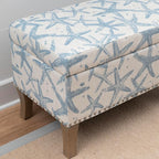 Linon Stephanie Cream and Light Blue Starfish Fully Upholstered Bench - Image 6