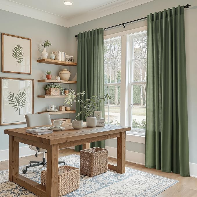 Forest Green Linen Curtains 108 Inches Long - Image 6