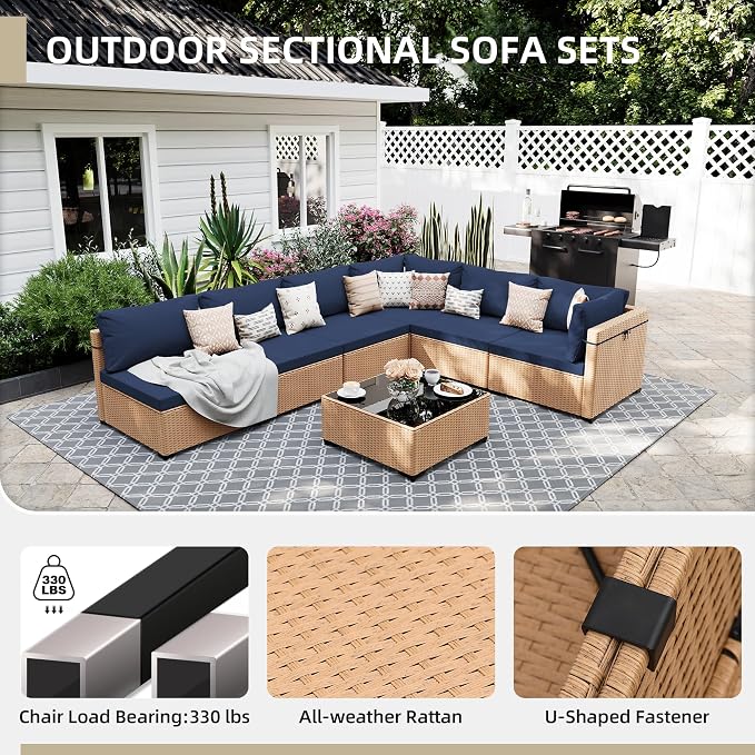 UPHA 9 Pieces Patio Furniture Sets, Wicker Outdoor Sectional Sofa Couch - Image 3