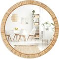 Barnyard Designs Round Rattan Wall Mirror, Natural Tan Woven Rattan Frame by BarnyardDesigns