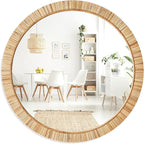 Barnyard Designs Round Rattan Wall Mirror, Natural Tan Woven Rattan Frame by BarnyardDesigns