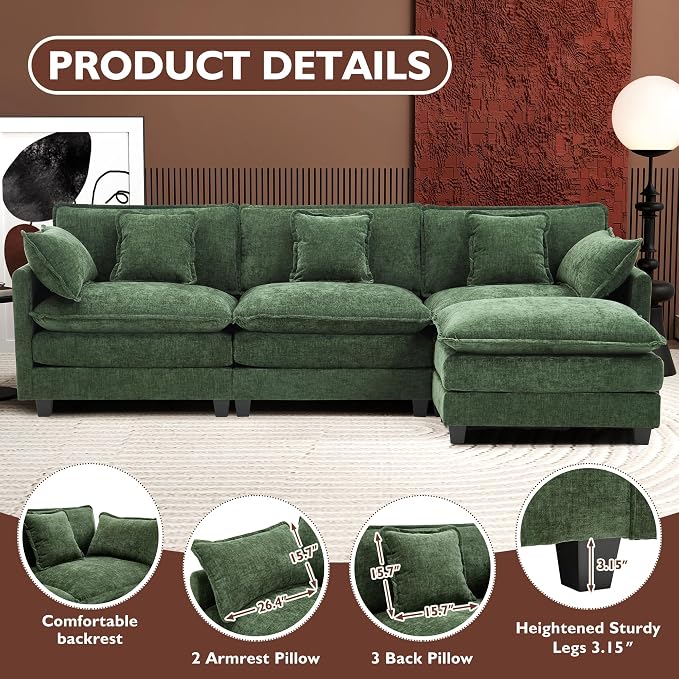 Ihanherry 111.4" L Shaped Modern Sofa Modular Sectional Cloud Couch - Image 4