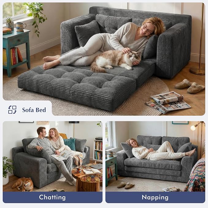 Homkdom Convertible Loveseat Sleeper, Space-Saving Folding Sofa Bed - Image 4
