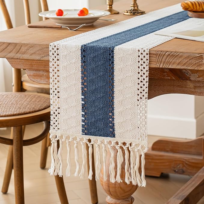 FEXIA Boho Blue Table Runner 60 Inches Long - Image 4