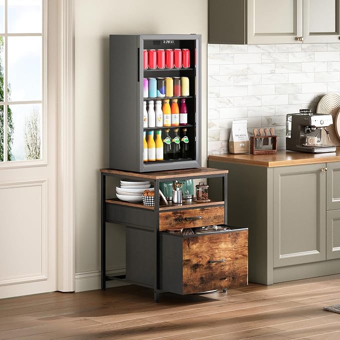 Herture Mini Fridge Stand with 3 Storage, Mini Fridge Cabinet, Beverage Fridge by Herture