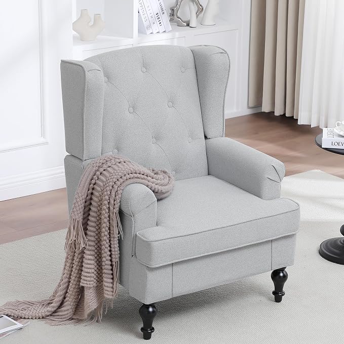 Accent Chair Set of 2, Mid Century Modern Fabric Wingback Chair, Upholstered - Image 8